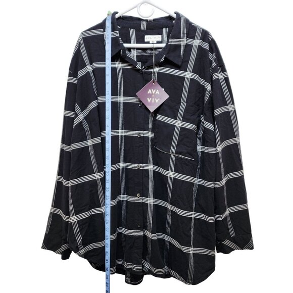 Ava & Viv Black White Plaid Button-Up Womens Shirt Plus Size 3X Long Sleeve - Picture 5 of 7
